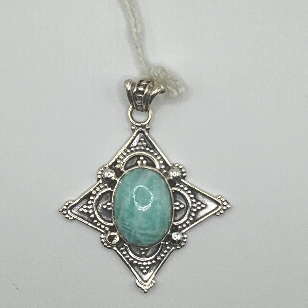 Sterling Silver‎ Amazonite Pendant Oval Cabochon Gemstone Vintage Style 925